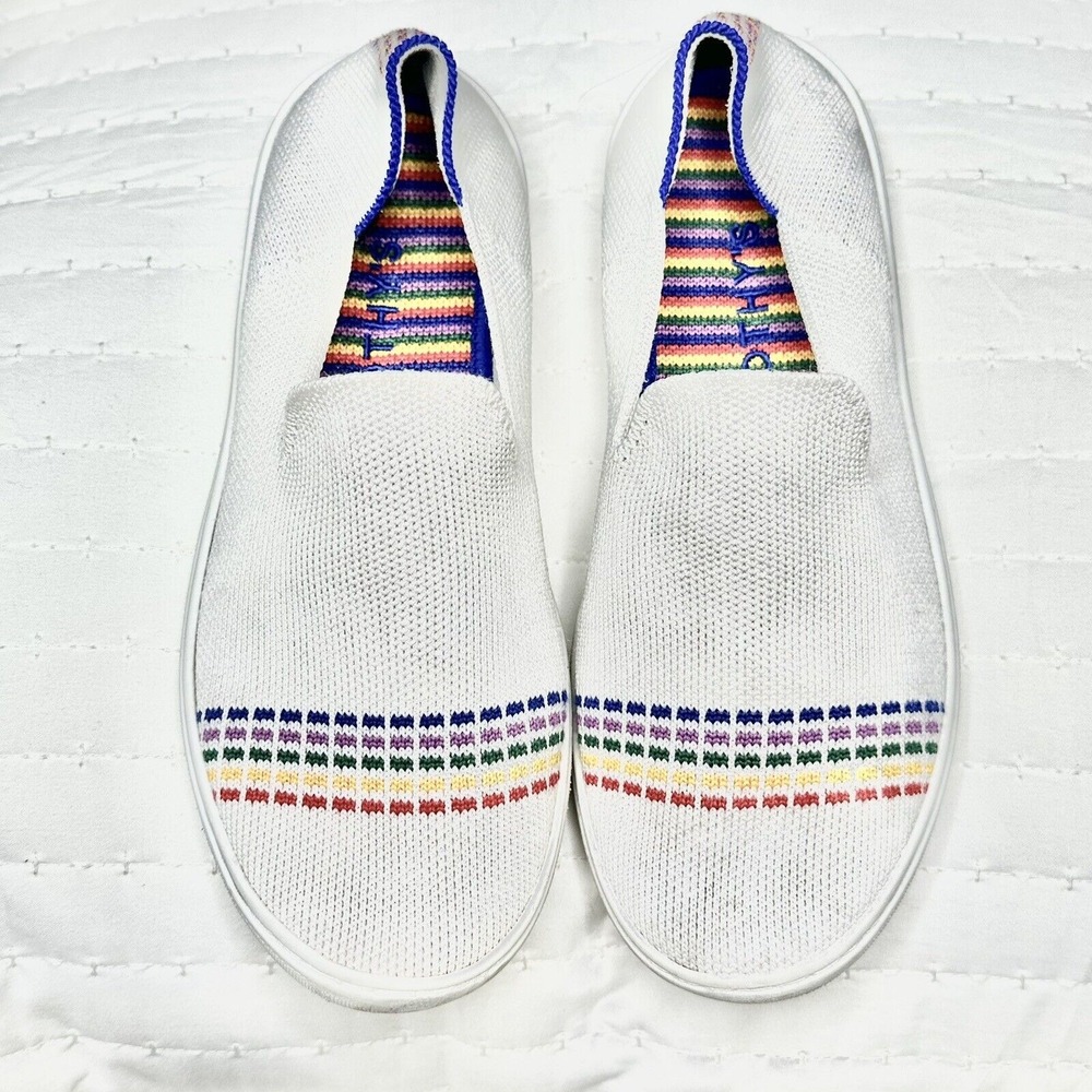 Rothy's The Kids‎ Sneaker White Rainbow Knit Fabric Slip On Casual~Girls US 3
